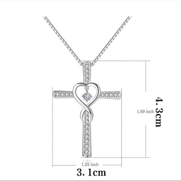 Silver Water Diamond Heart Cross Necklace - Picture 5 of 5
